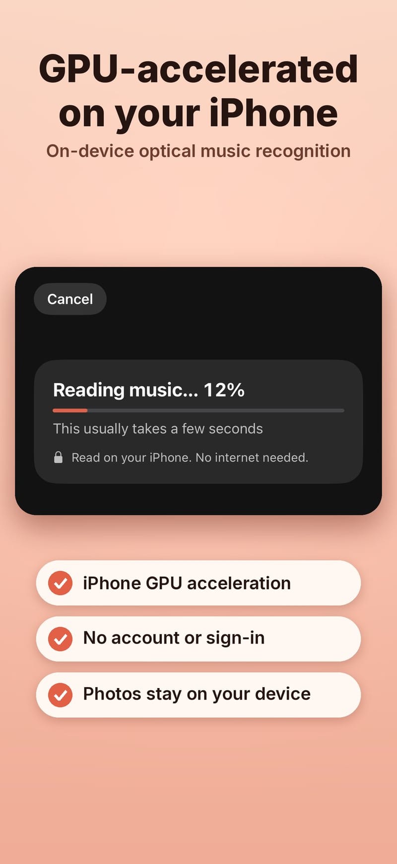 The reading progress screen saying the page is read on the iPhone with no internet needed