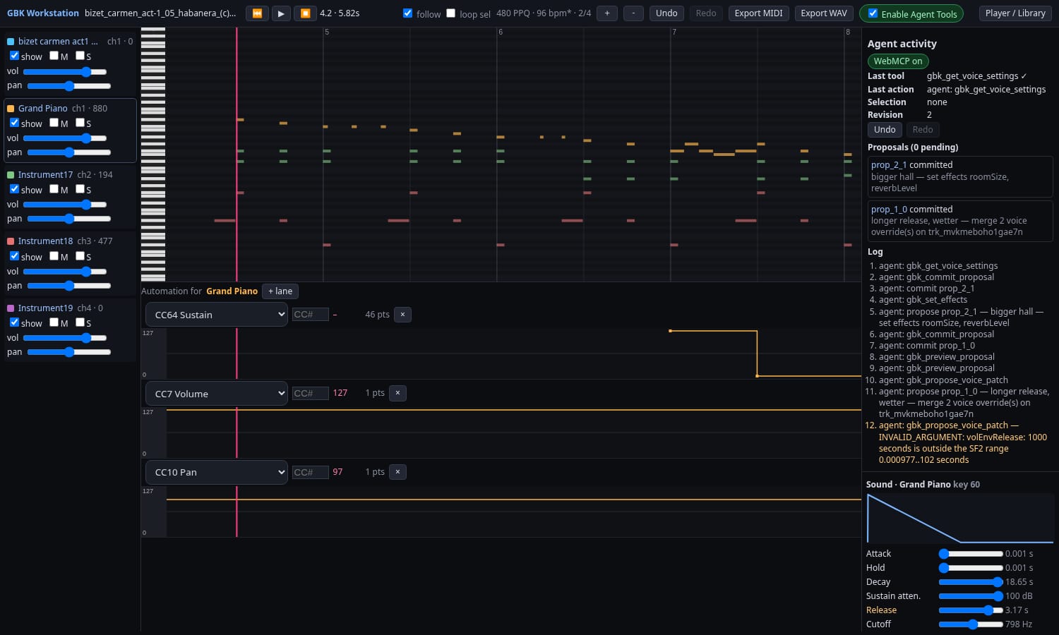 After Accept: the voice change and a bigger hall effects change both show as committed, the release slider reads 3.17 s, and Undo is available